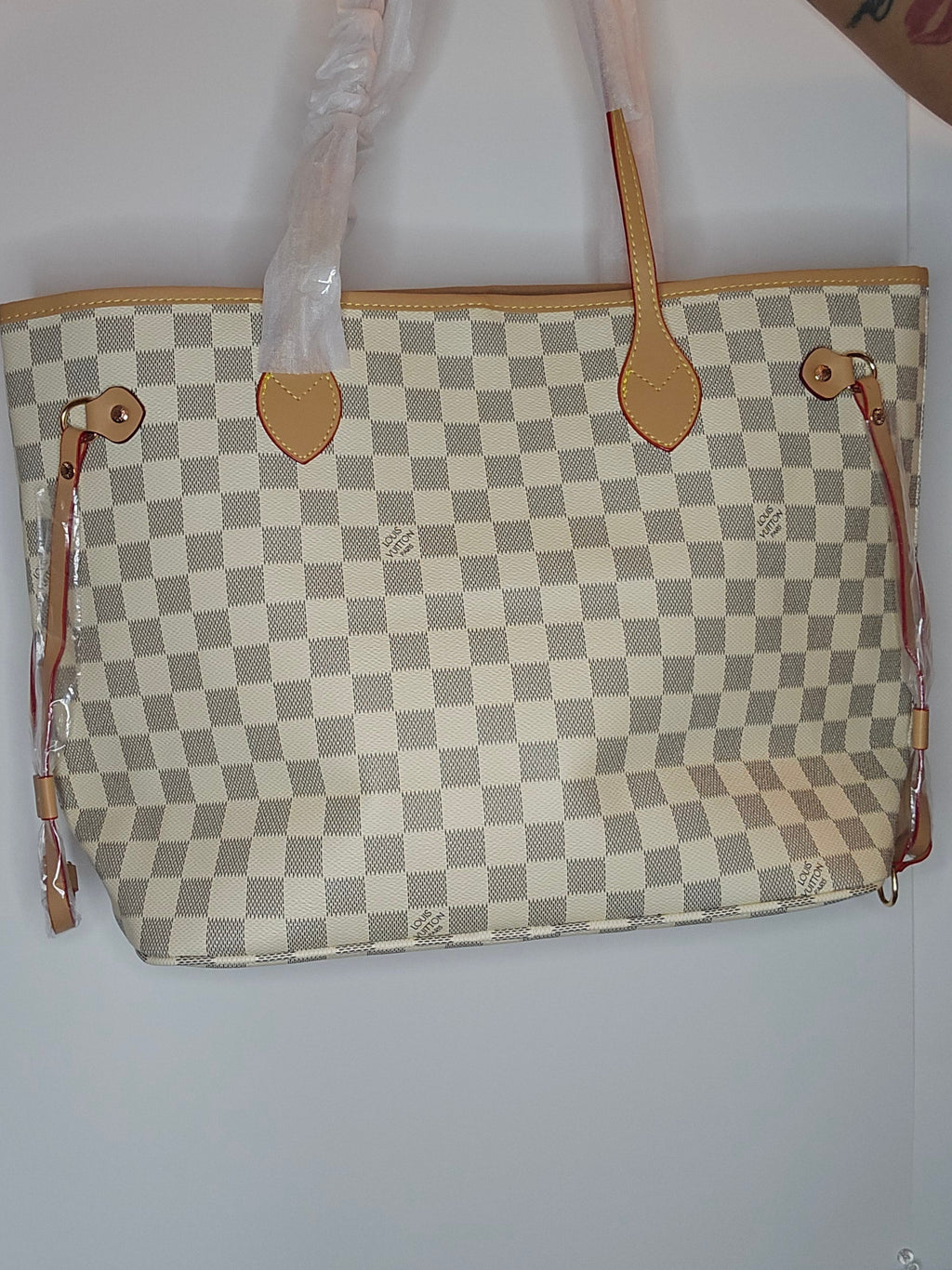 LV Beige Checkered Tote