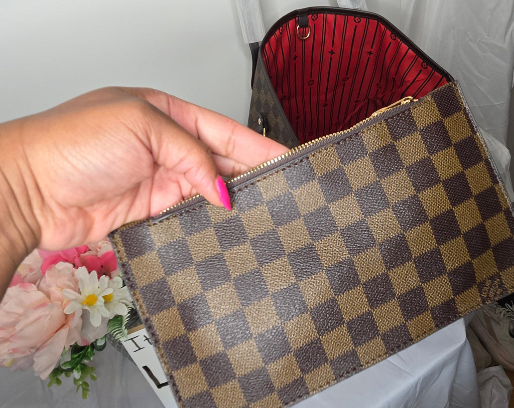 LV Brown Checkered Tote (Red)