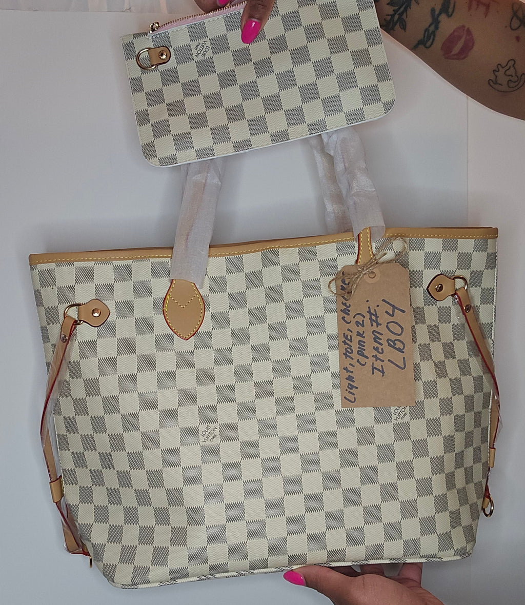 LV Beige Checkered Tote
