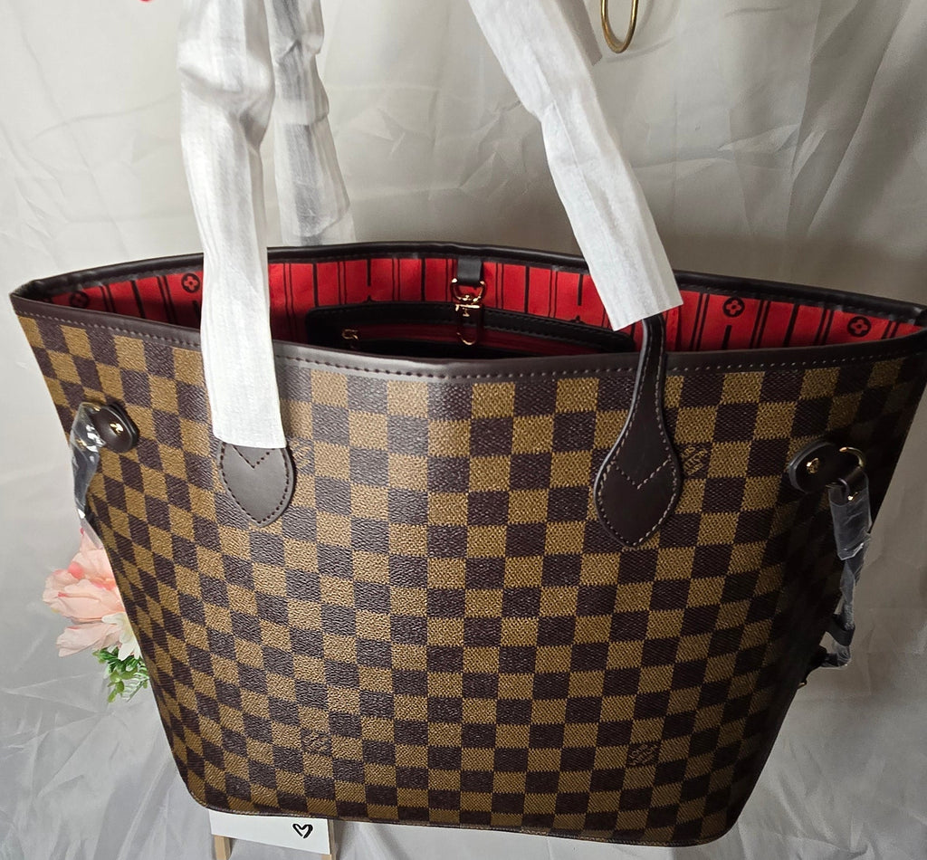 LV Brown Checkered Tote (Red)