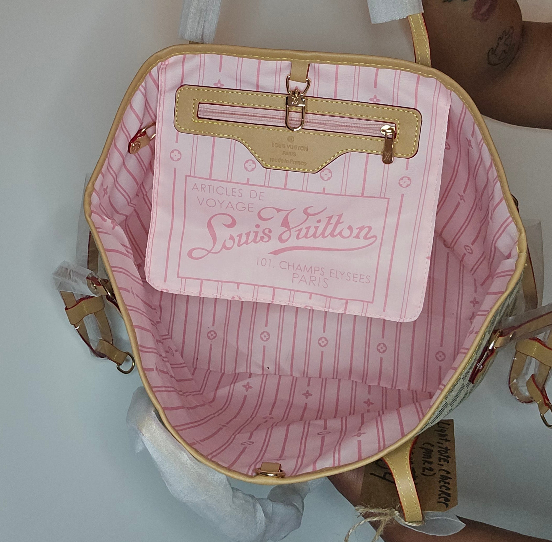 LV Beige Checkered Tote