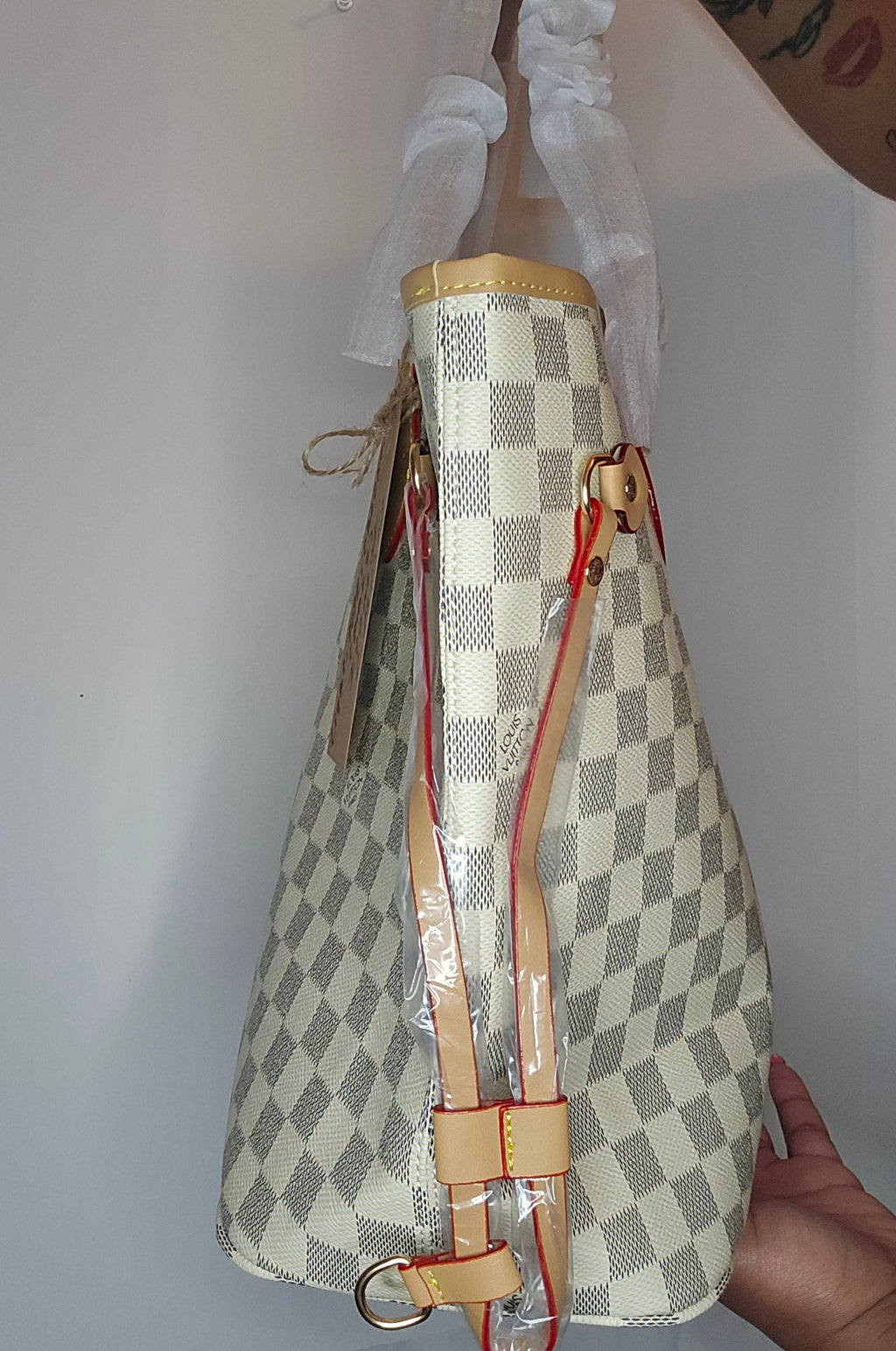 LV Beige Checkered Tote